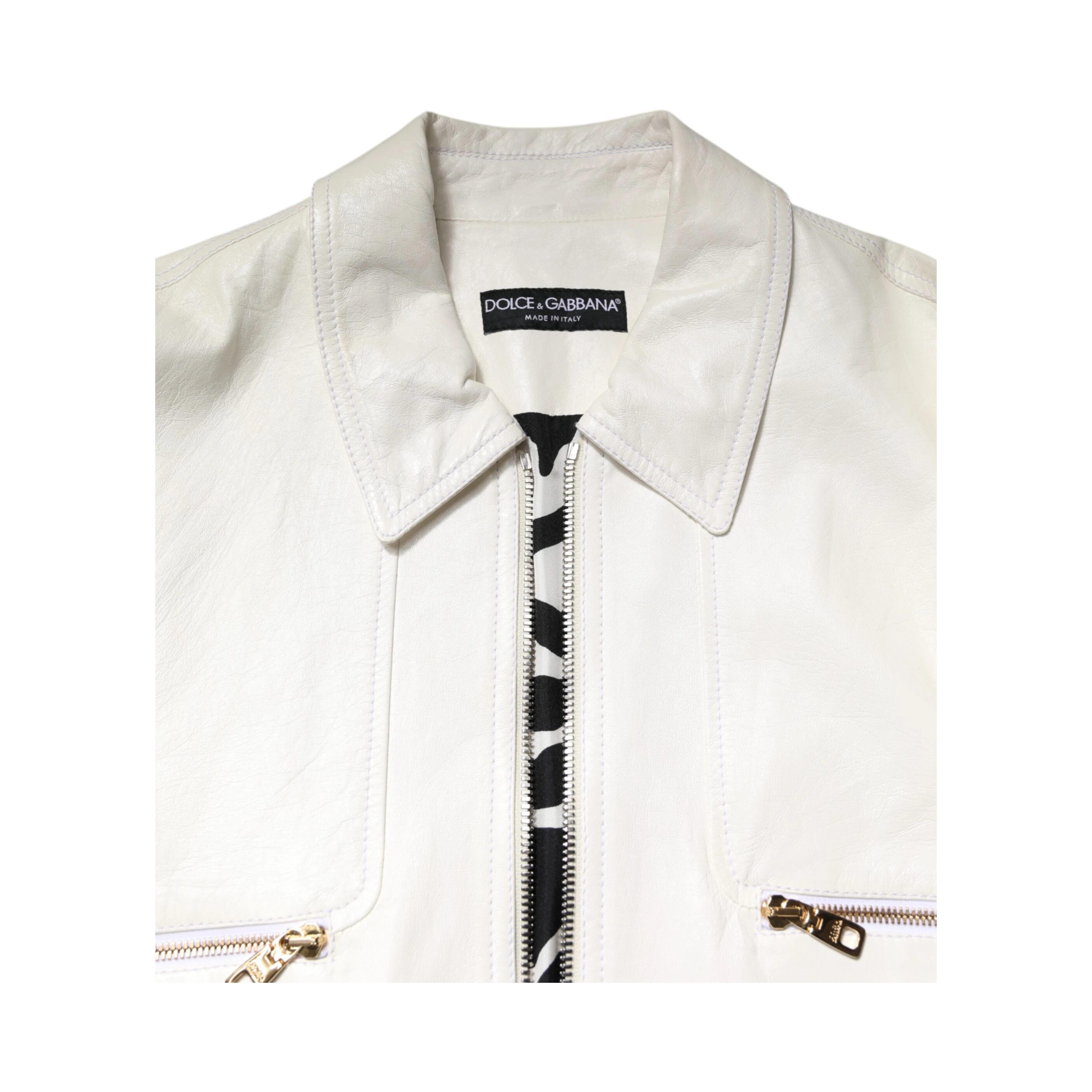 White Collared Full Zip Biker Coat Jacket