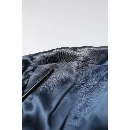 Blue Solid Silk Men Wrap Robe Coat Jacket