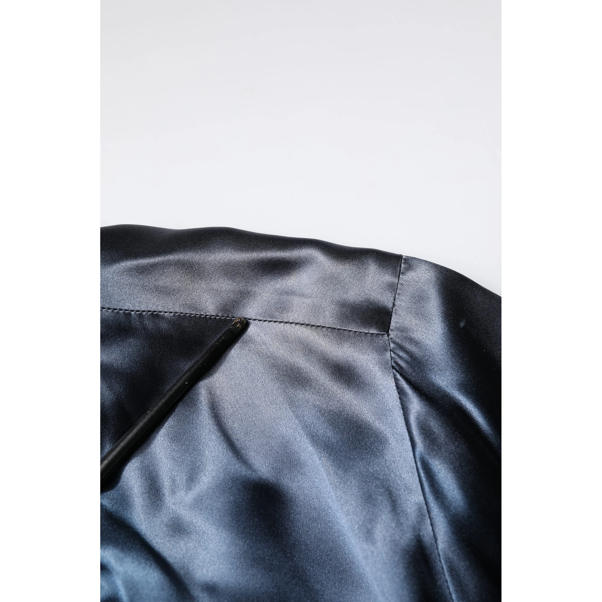 Blue Solid Silk Men Wrap Robe Coat Jacket