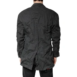 Black Solid Cotton Collared Coat Jacket