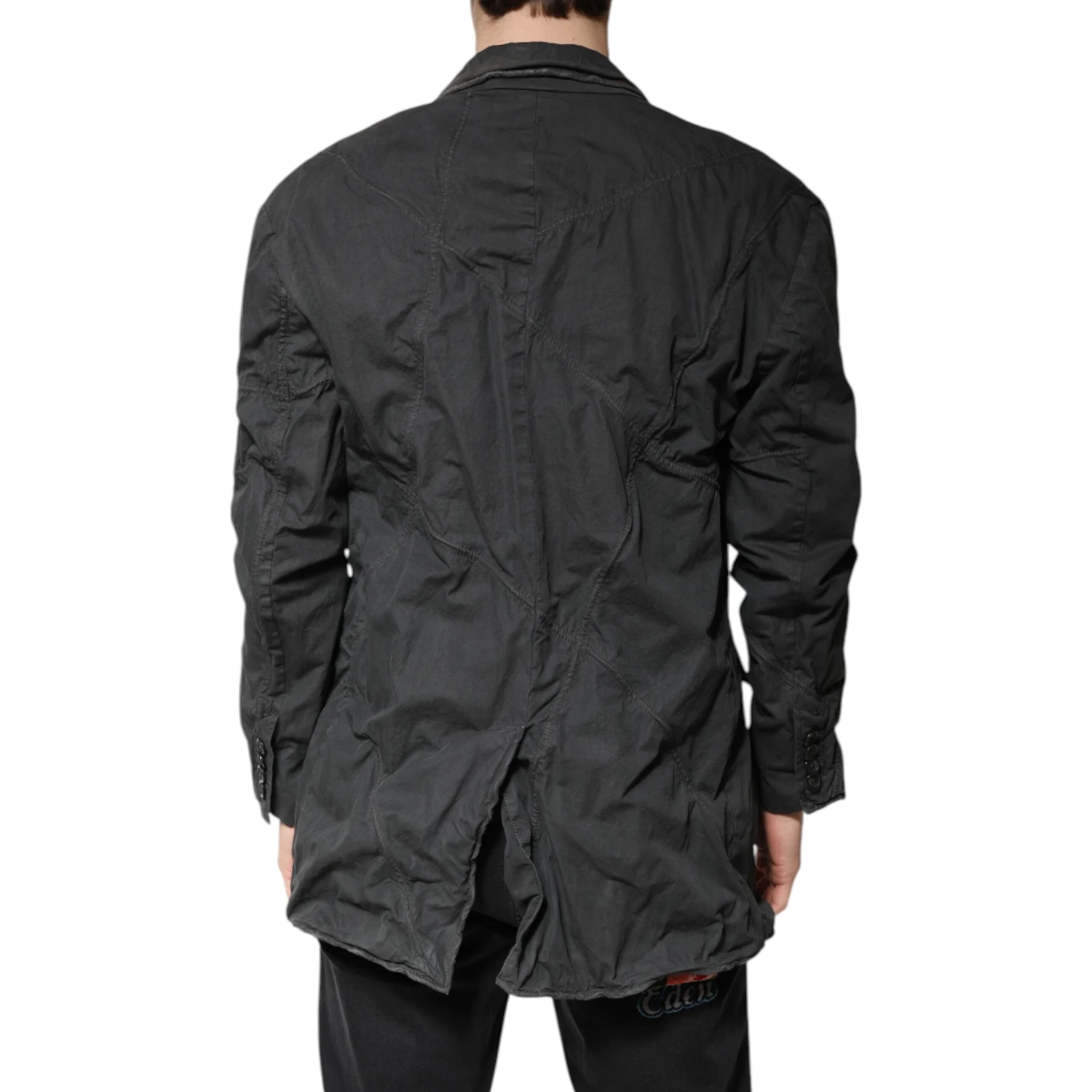 Black Solid Cotton Collared Coat Jacket