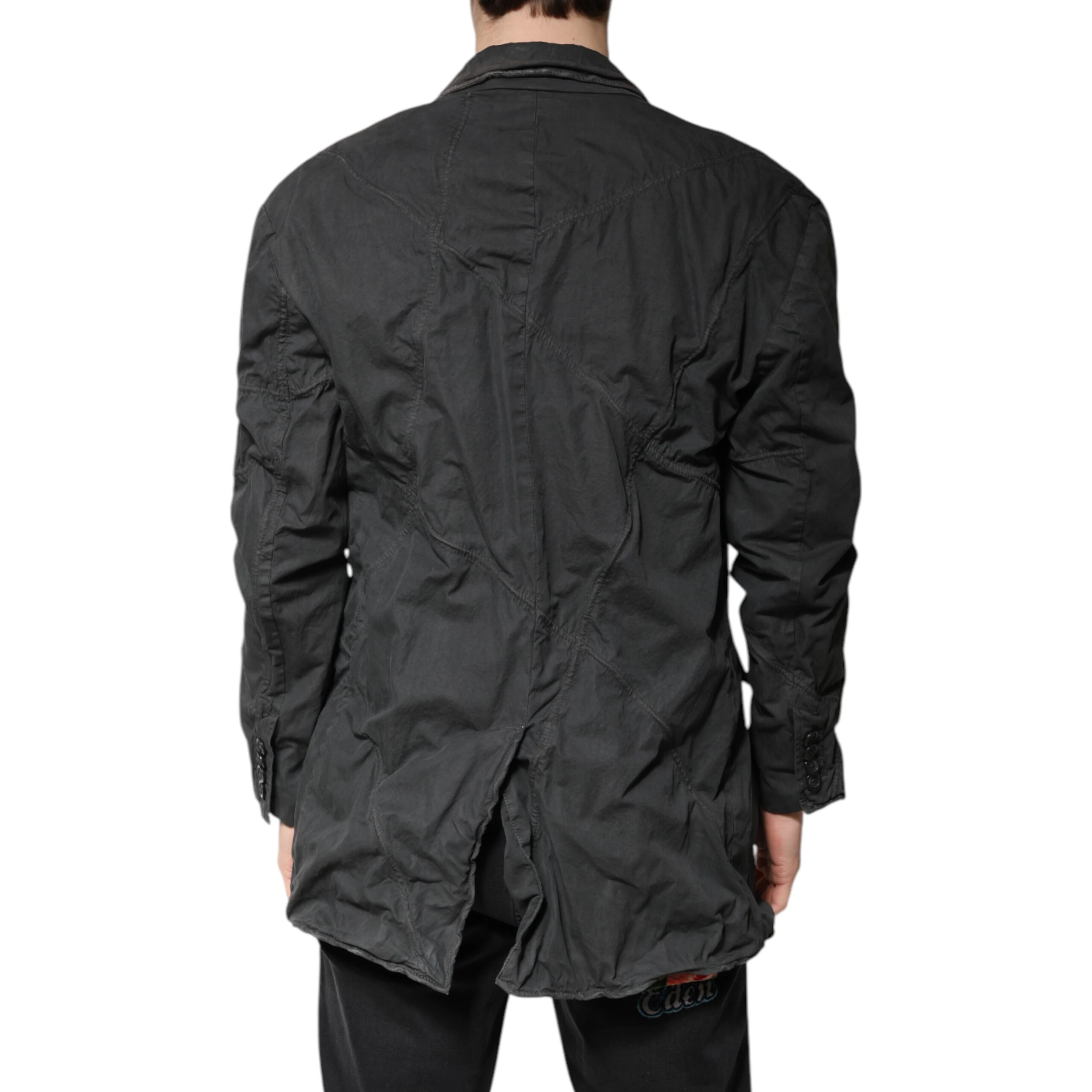 Black Solid Cotton Collared Coat Jacket