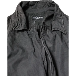 Black Solid Cotton Collared Coat Jacket