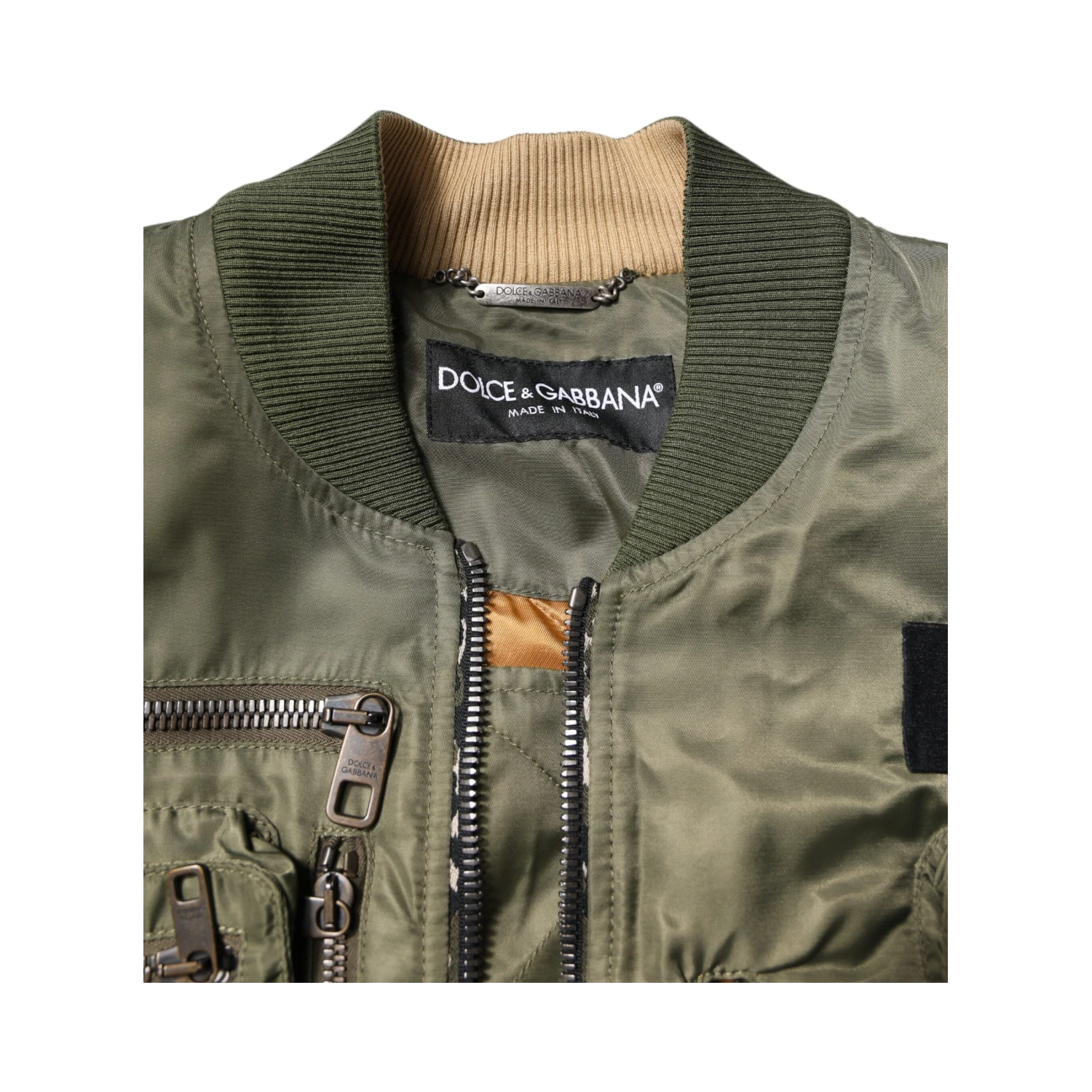 Green Nylon Full Zip Men Bomber Jacket