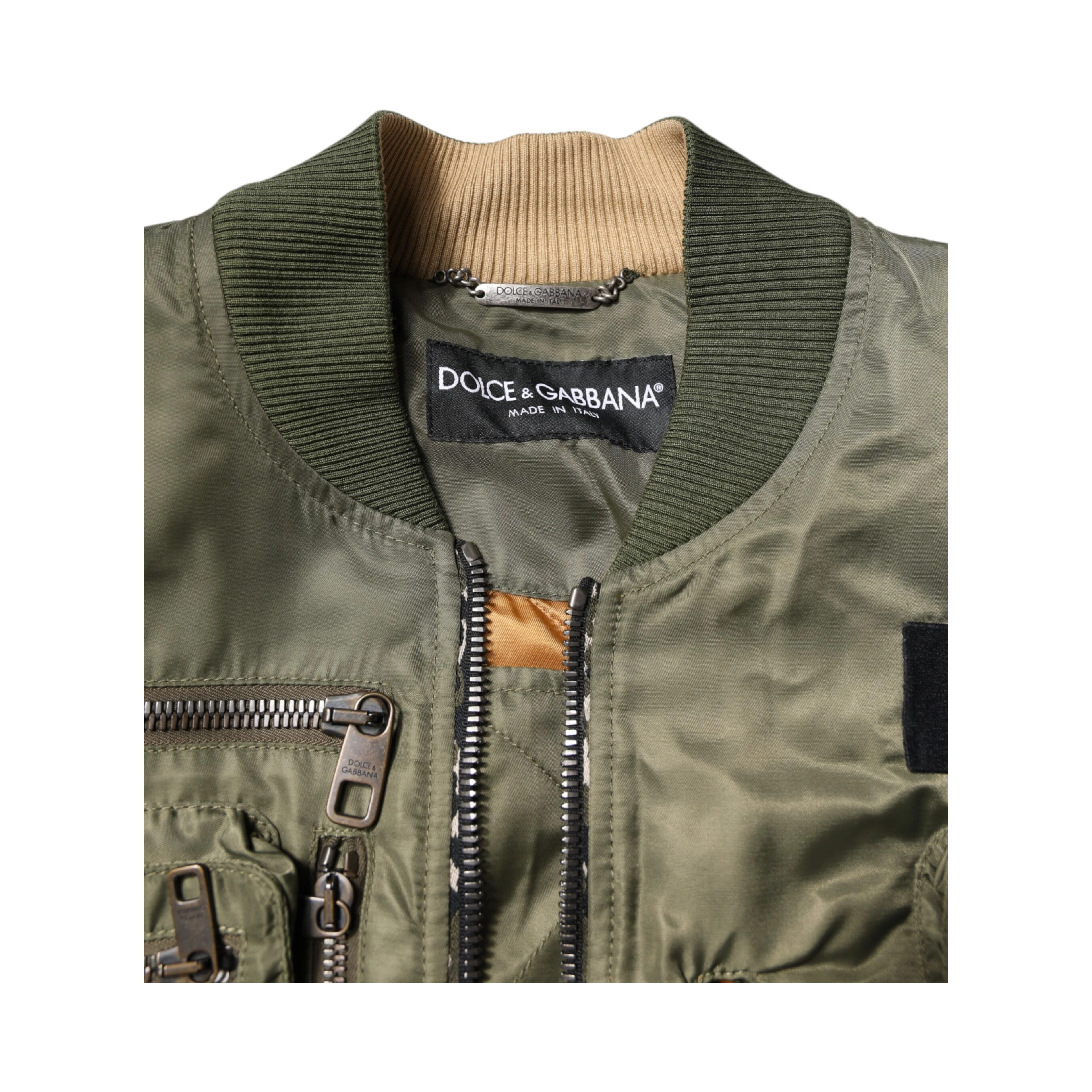 Green Nylon Full Zip Men Bomber Jacket