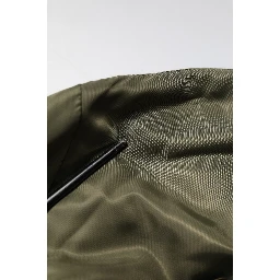 Green Nylon Full Zip Men Bomber Jacket