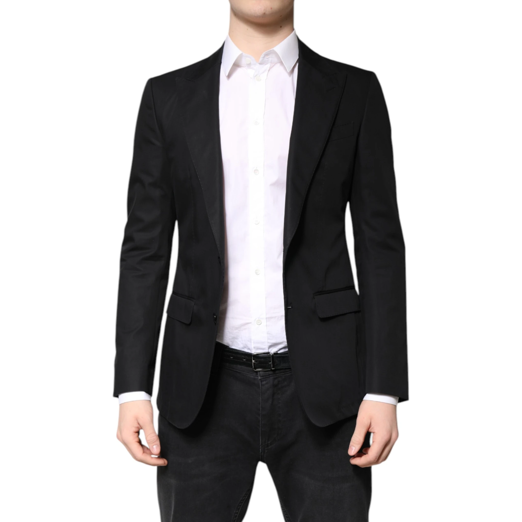 Black Cotton Single Breasted Men Coat Blazer