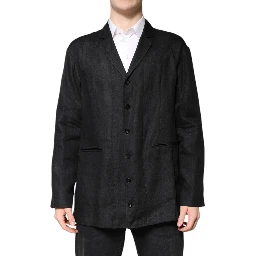 Black Linen Single Breasted Men Coat Blazer