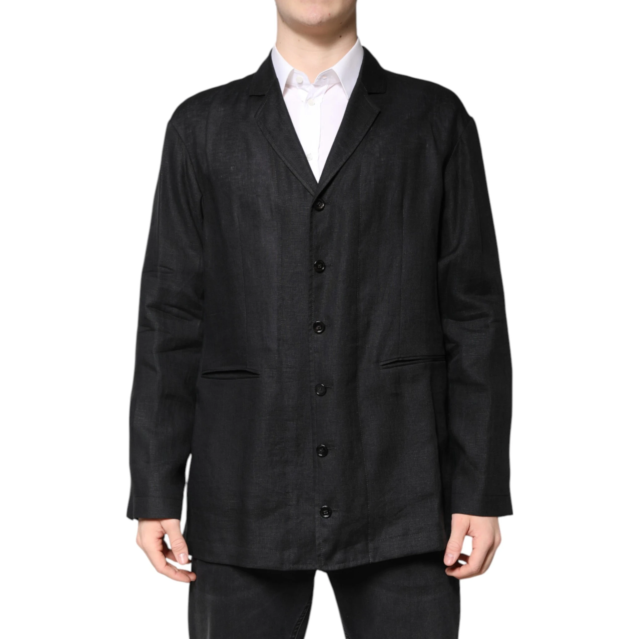 Black Linen Single Breasted Men Coat Blazer