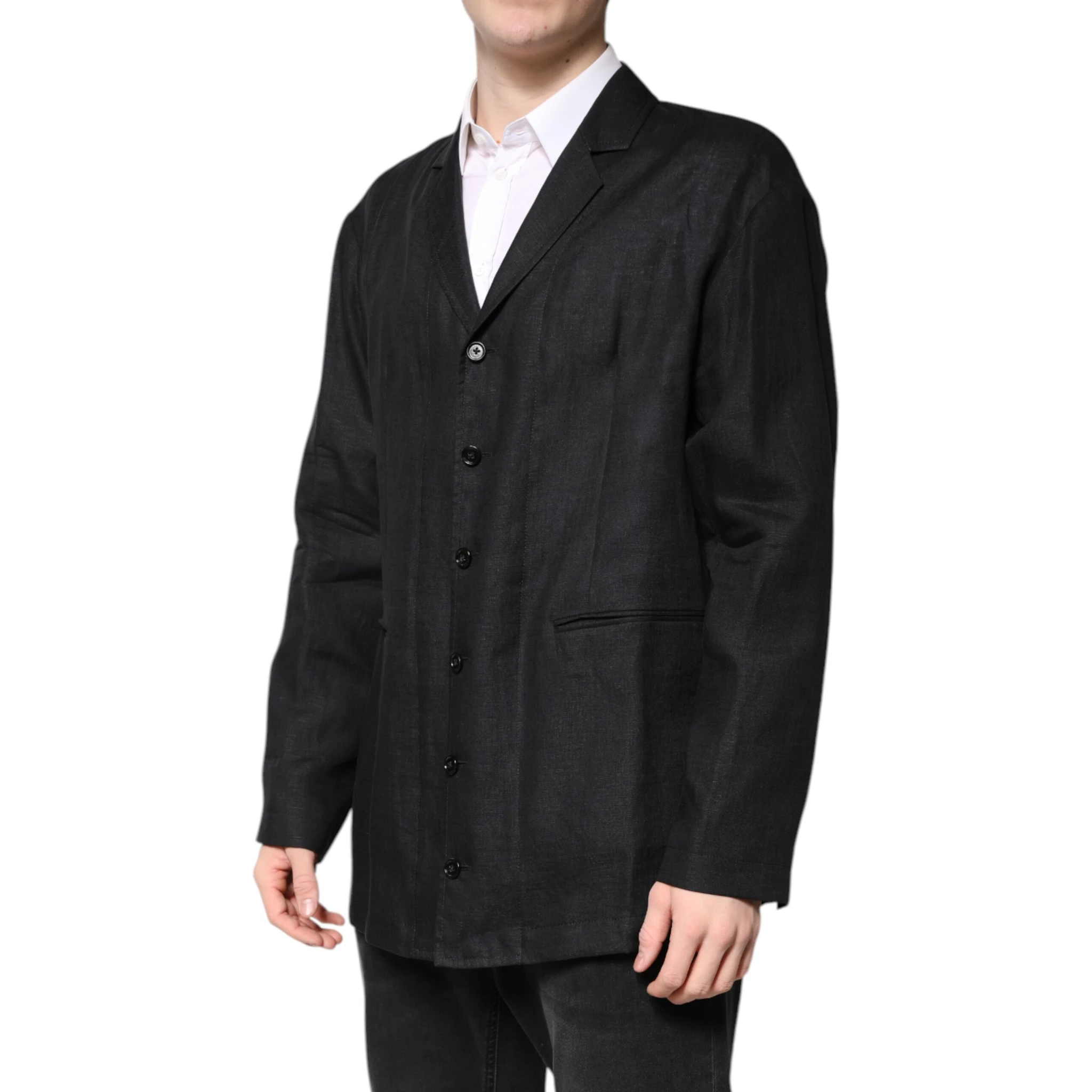 Black Linen Single Breasted Men Coat Blazer
