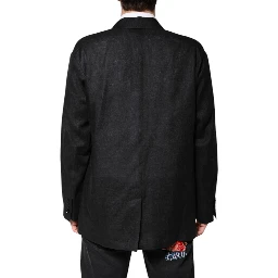 Black Linen Single Breasted Men Coat Blazer