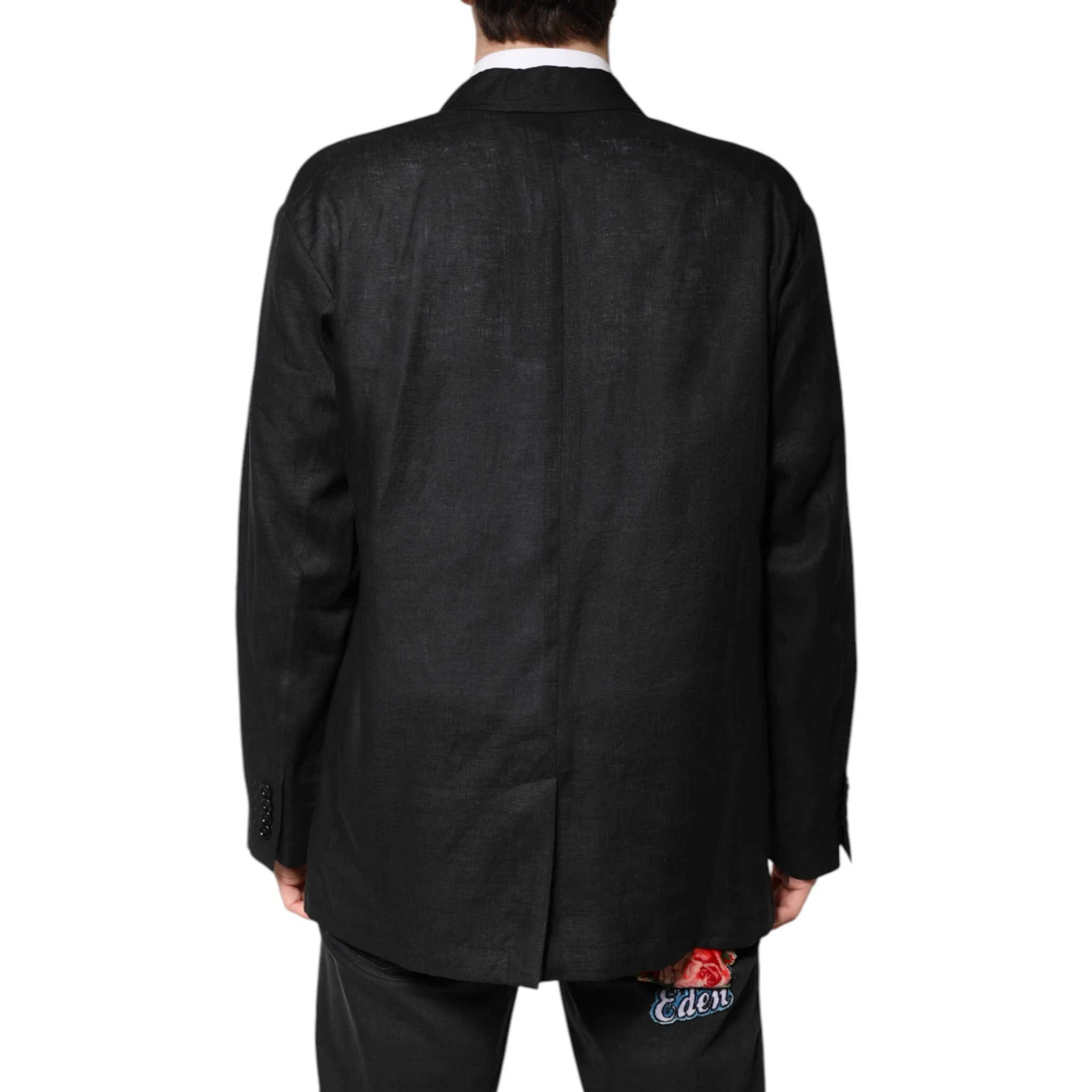 Black Linen Single Breasted Men Coat Blazer