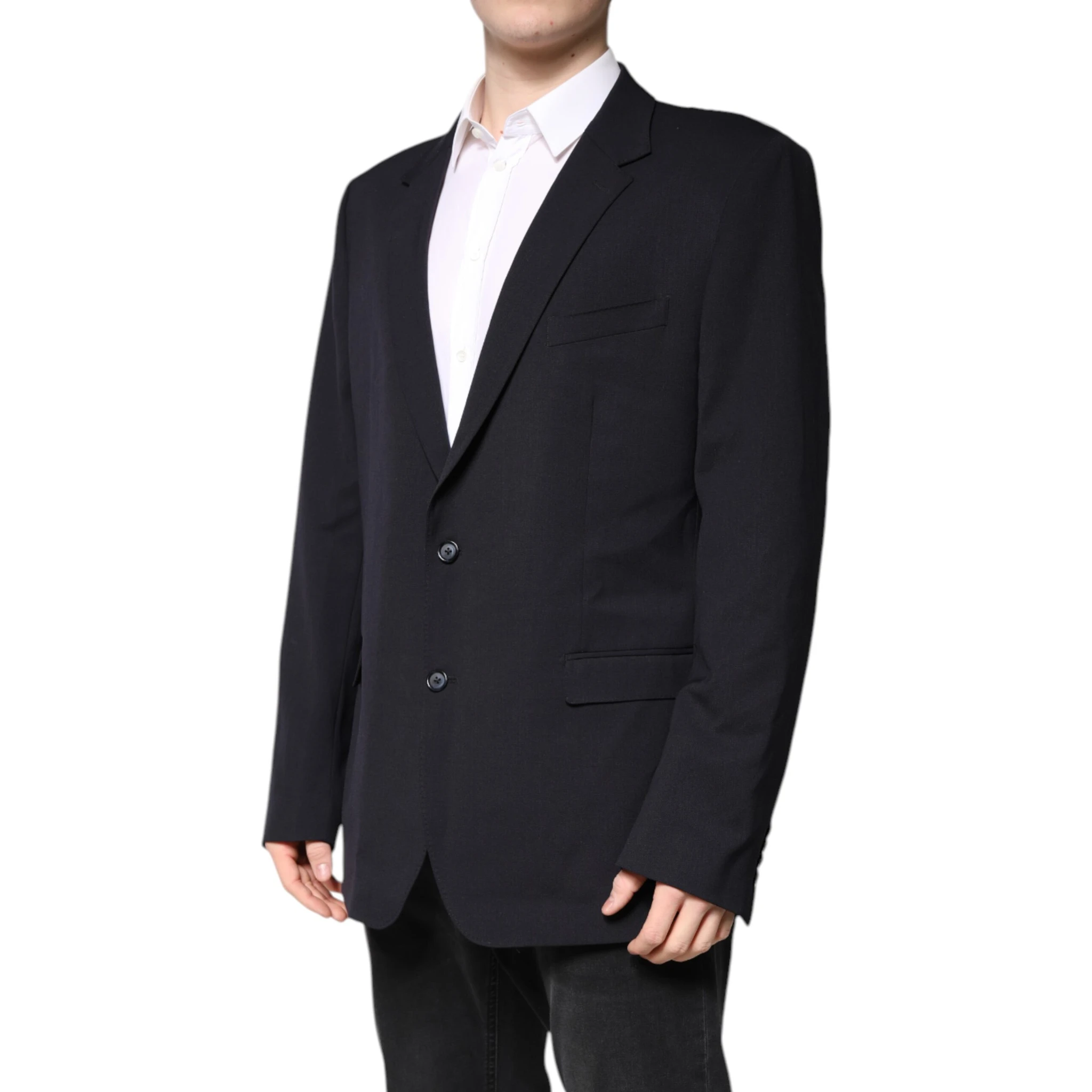 Dark Blue Wool Single Breasted Coat Blazer
