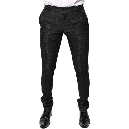 Black Floral Jacquard Mid Waist Dress Pants