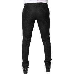 Black Floral Jacquard Mid Waist Dress Pants