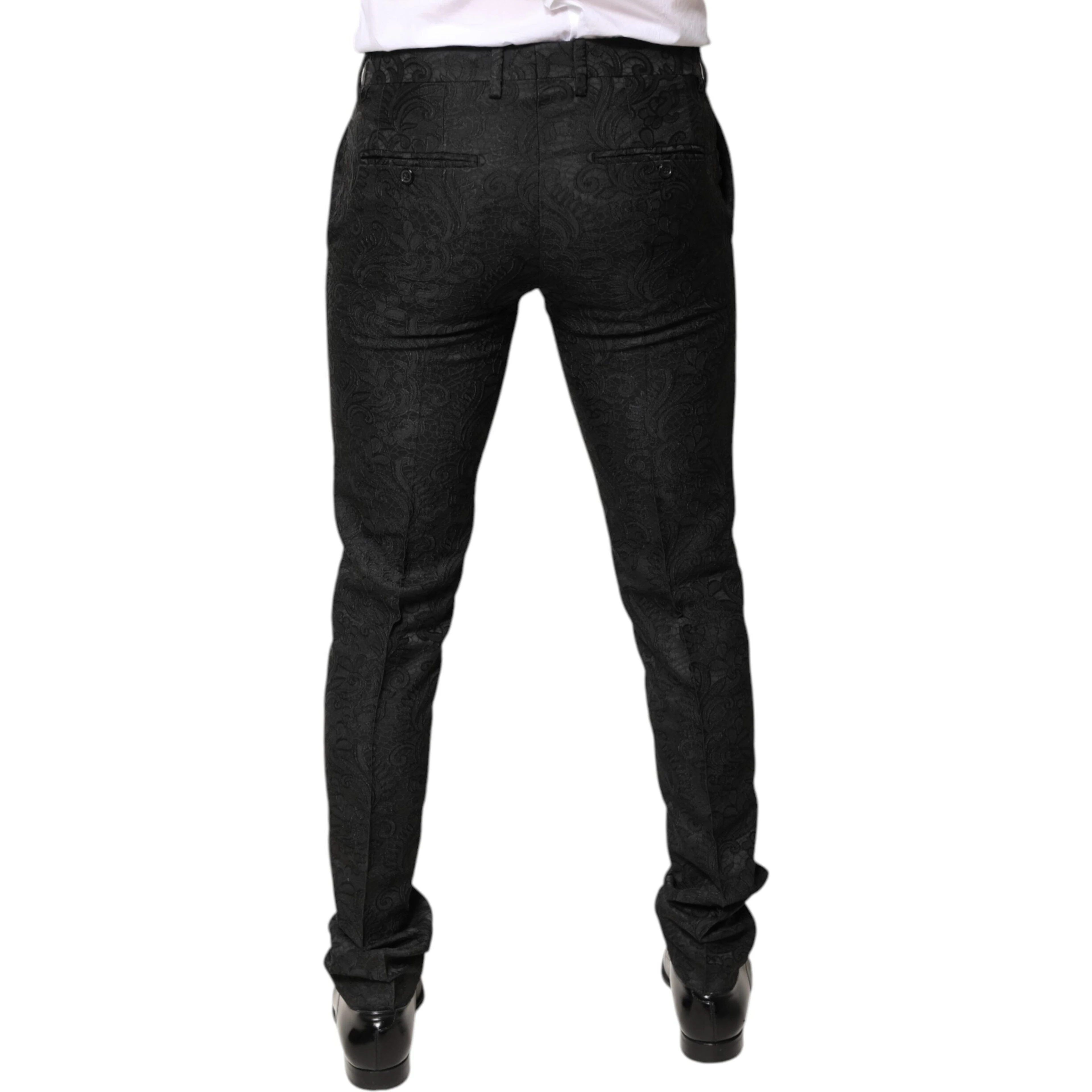 Black Floral Jacquard Mid Waist Dress Pants