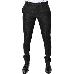 Black Floral Jacquard Mid Waist Dress Pants
