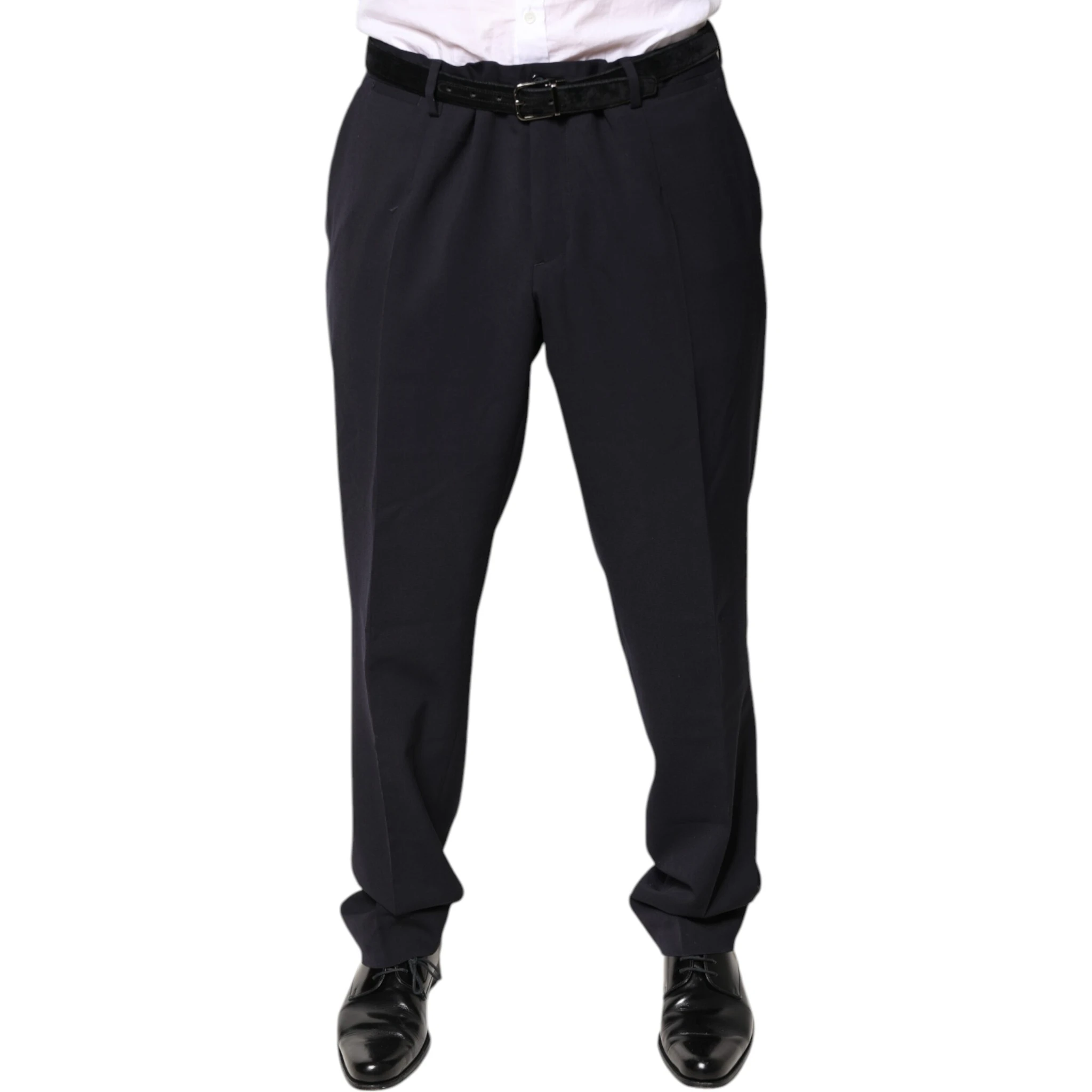 Black Wool Mid Waist Dress Pants