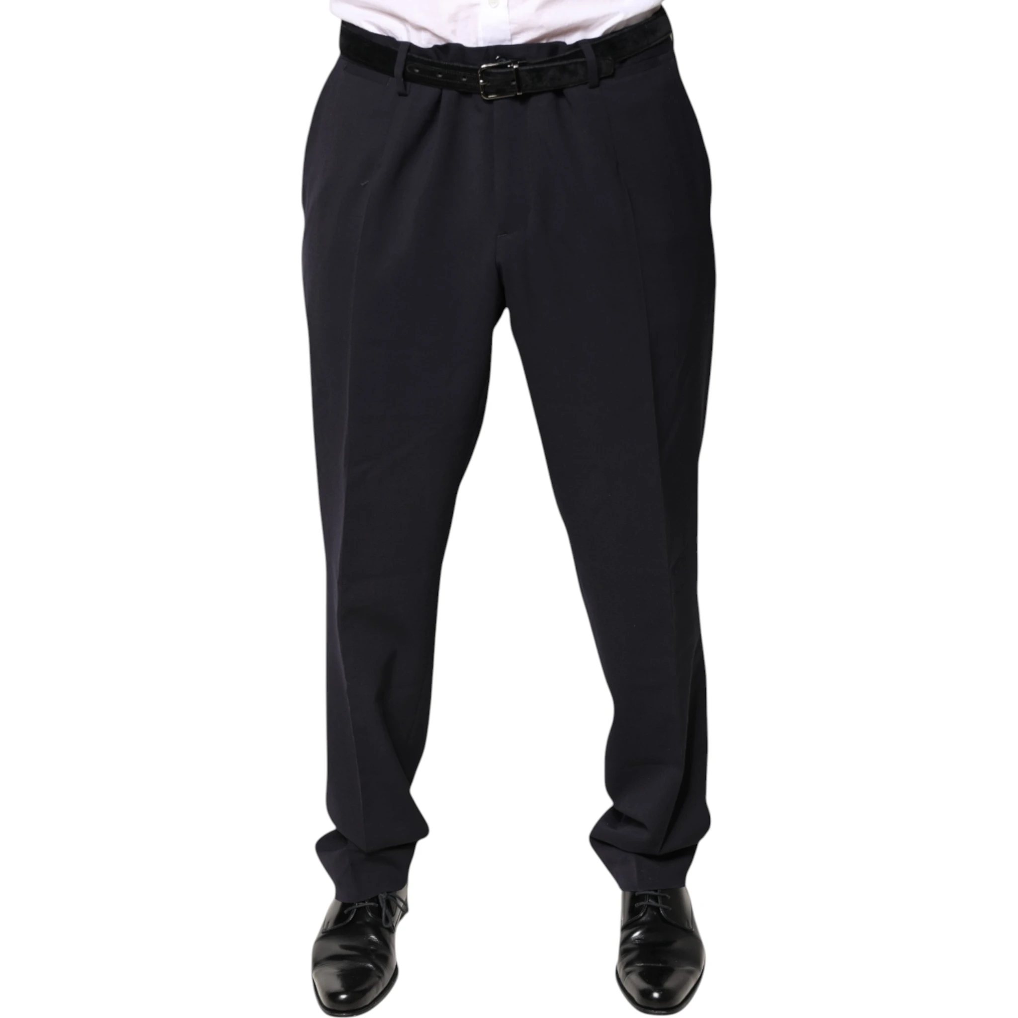 Black Wool Mid Waist Dress Pants