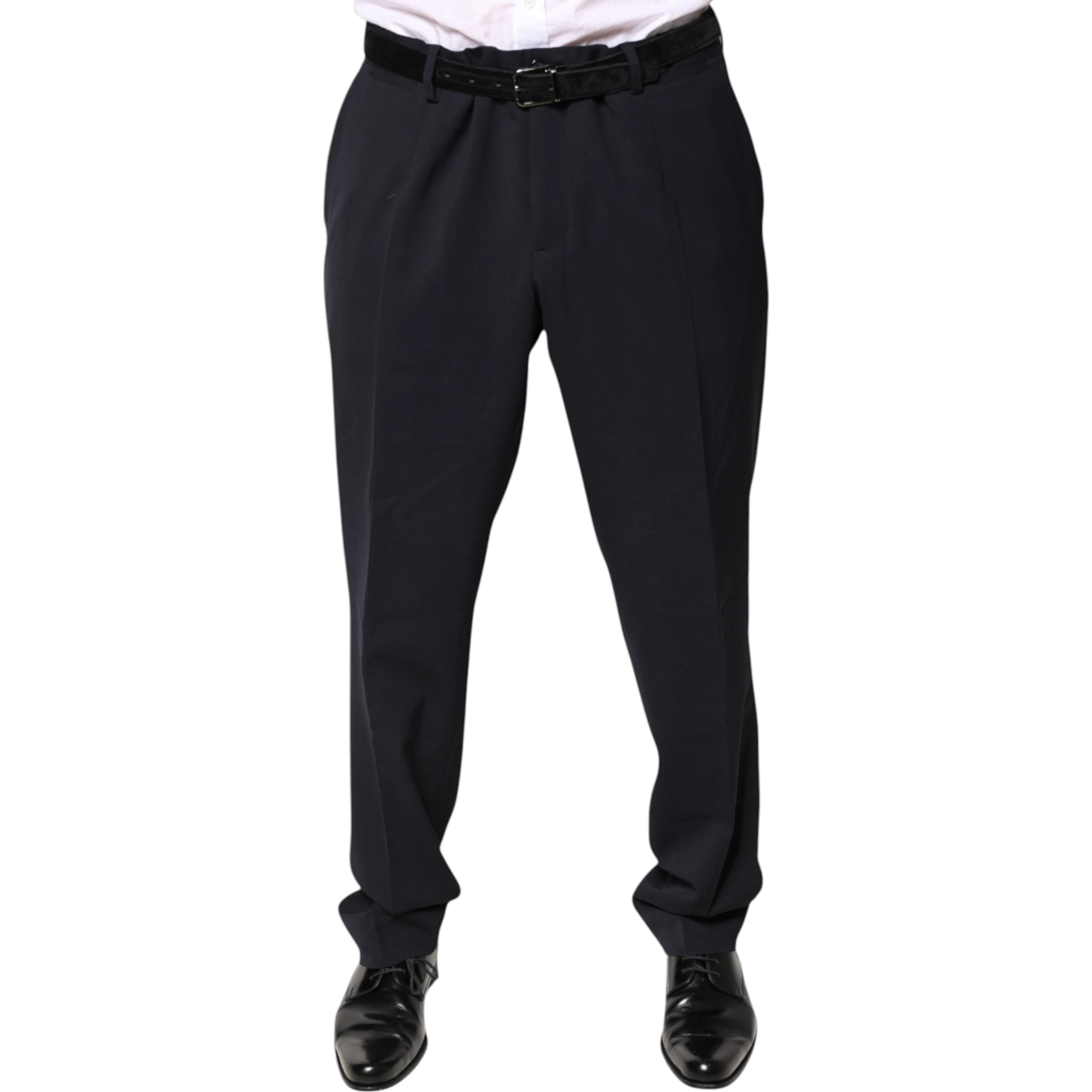 Black Wool Mid Waist Dress Pants
