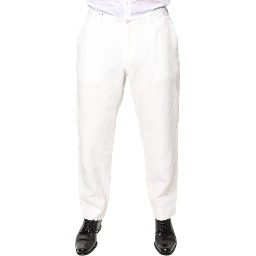 White Linen Mid Waist Men Dress Pants