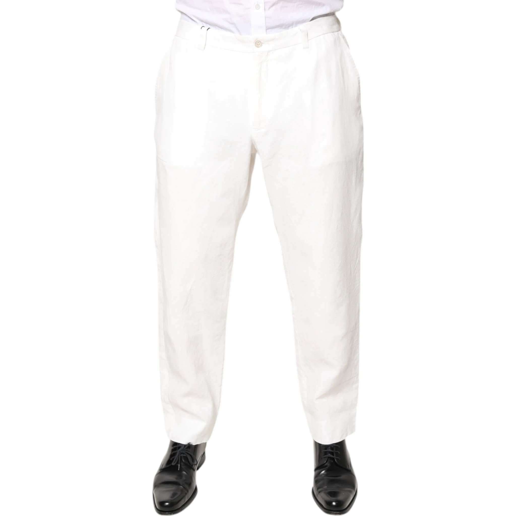 White Linen Mid Waist Men Dress Pants