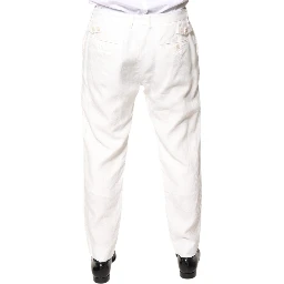 White Linen Mid Waist Men Dress Pants