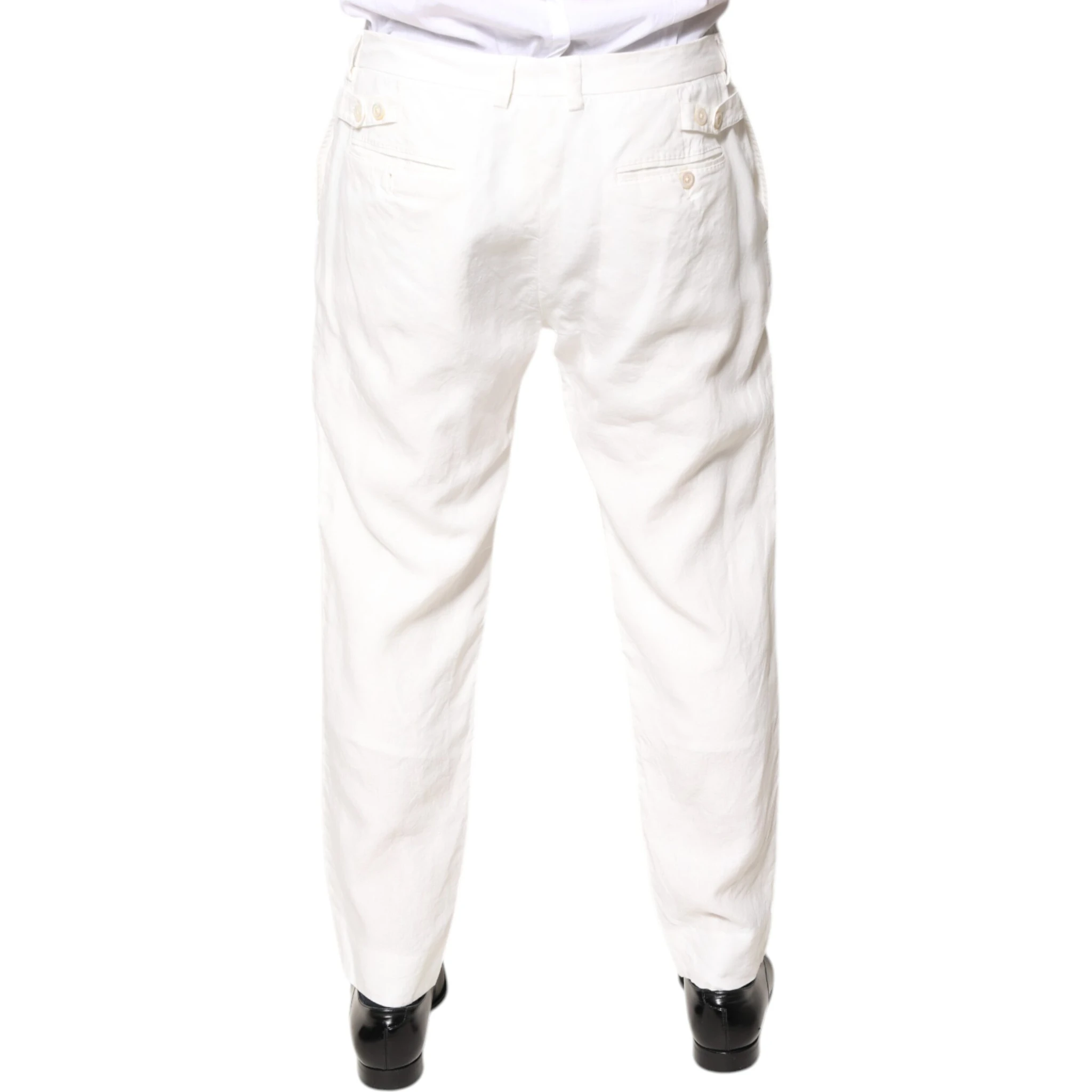 White Linen Mid Waist Men Dress Pants