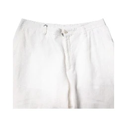 White Linen Mid Waist Men Dress Pants