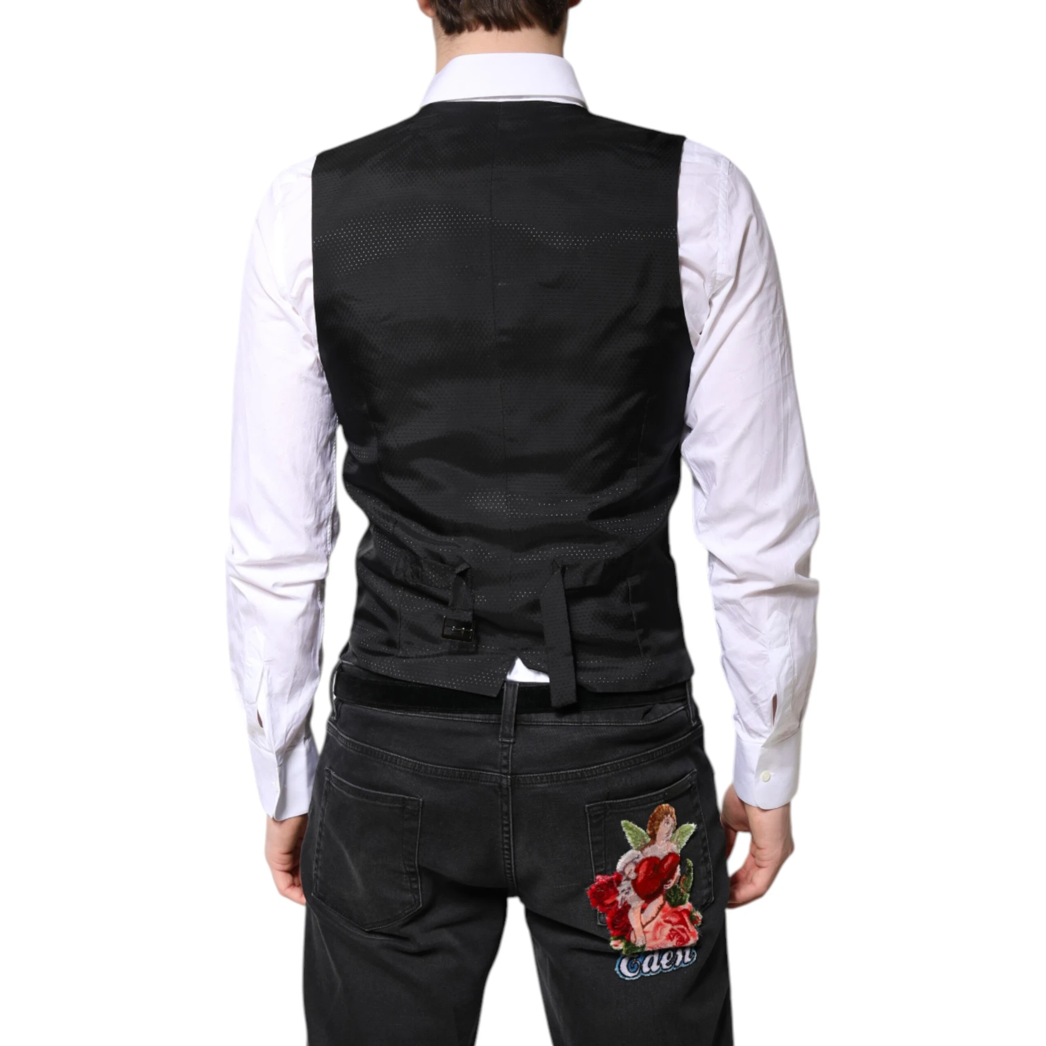 Black Wool Waistcoat Dress Formal Vest
