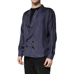 Dark Blue Silk Double Breasted Shirt