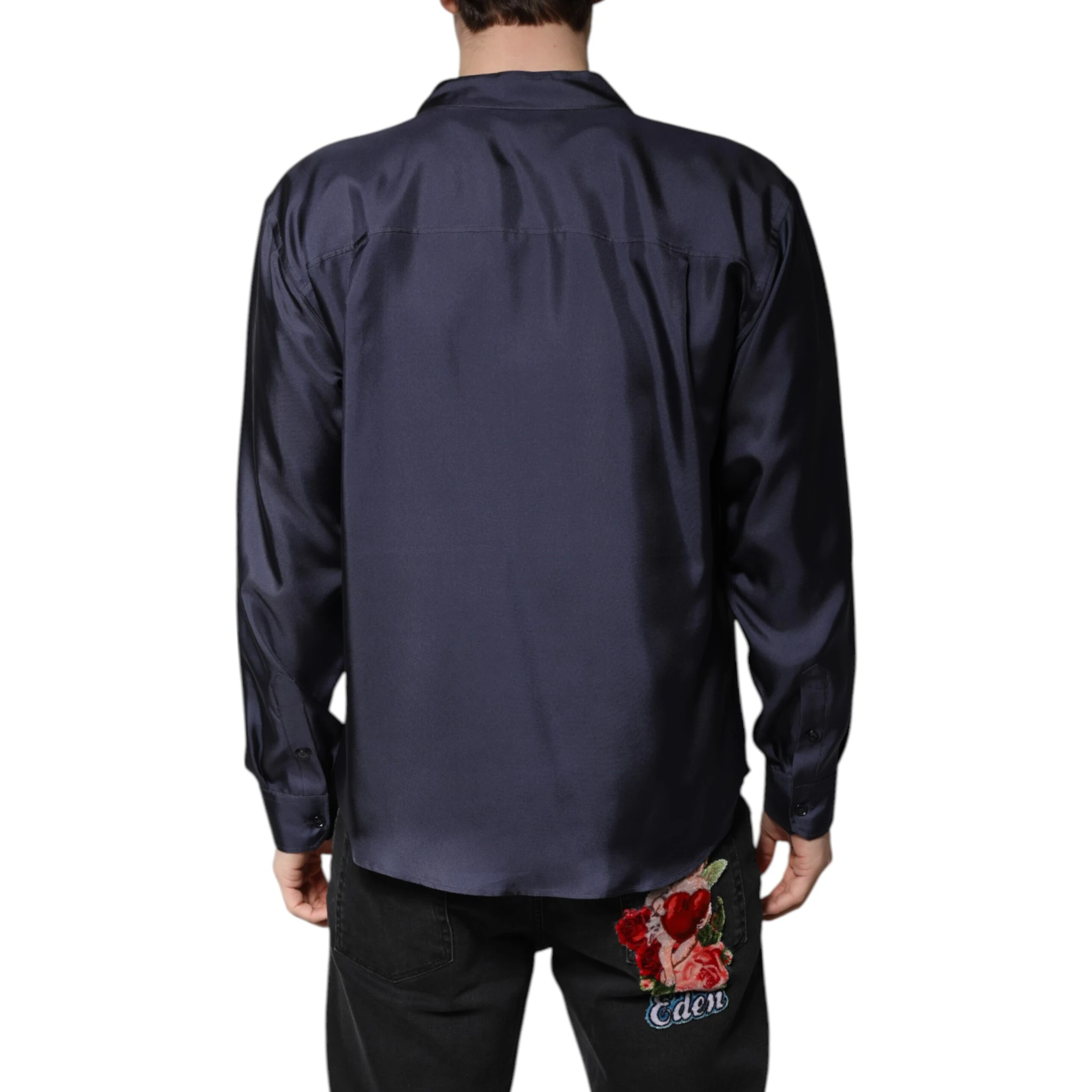 Dark Blue Silk Double Breasted Shirt