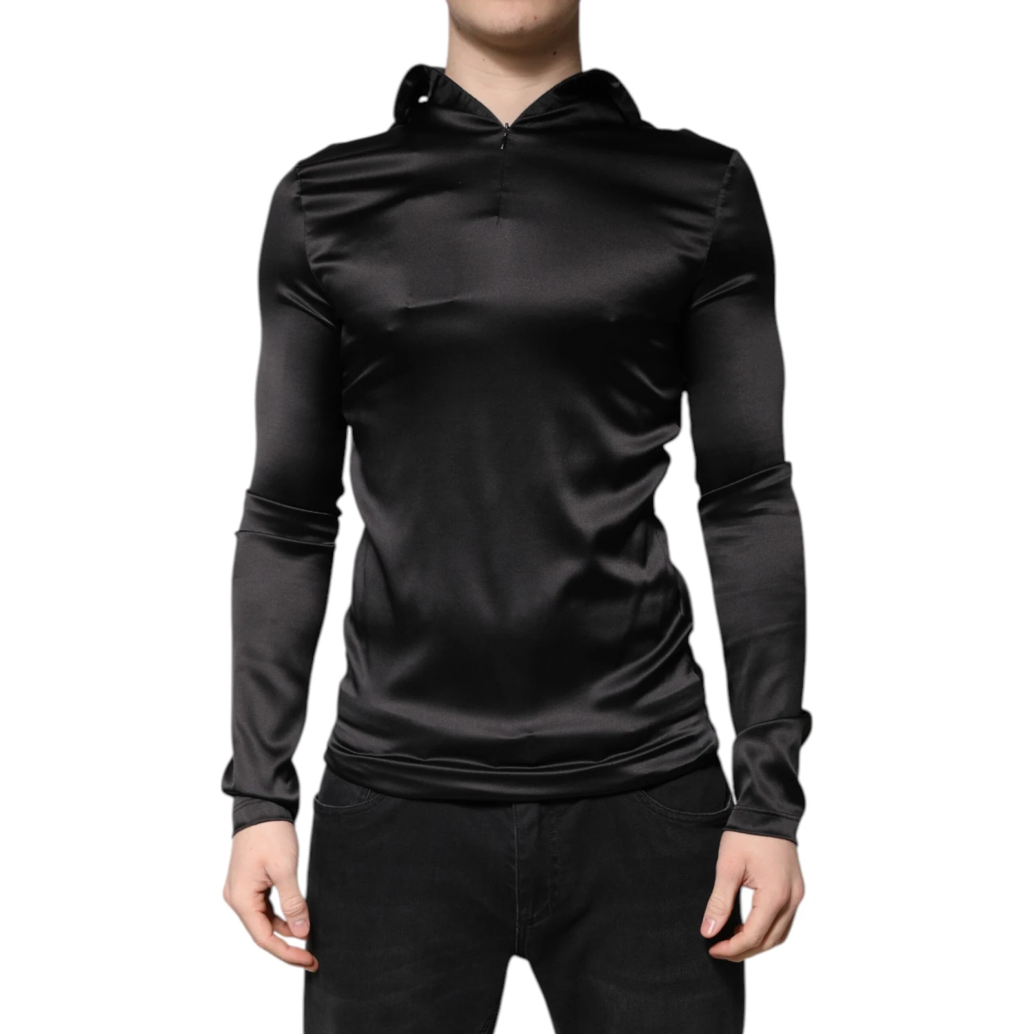 Black Silk Turtleneck Men Pullover Sweater