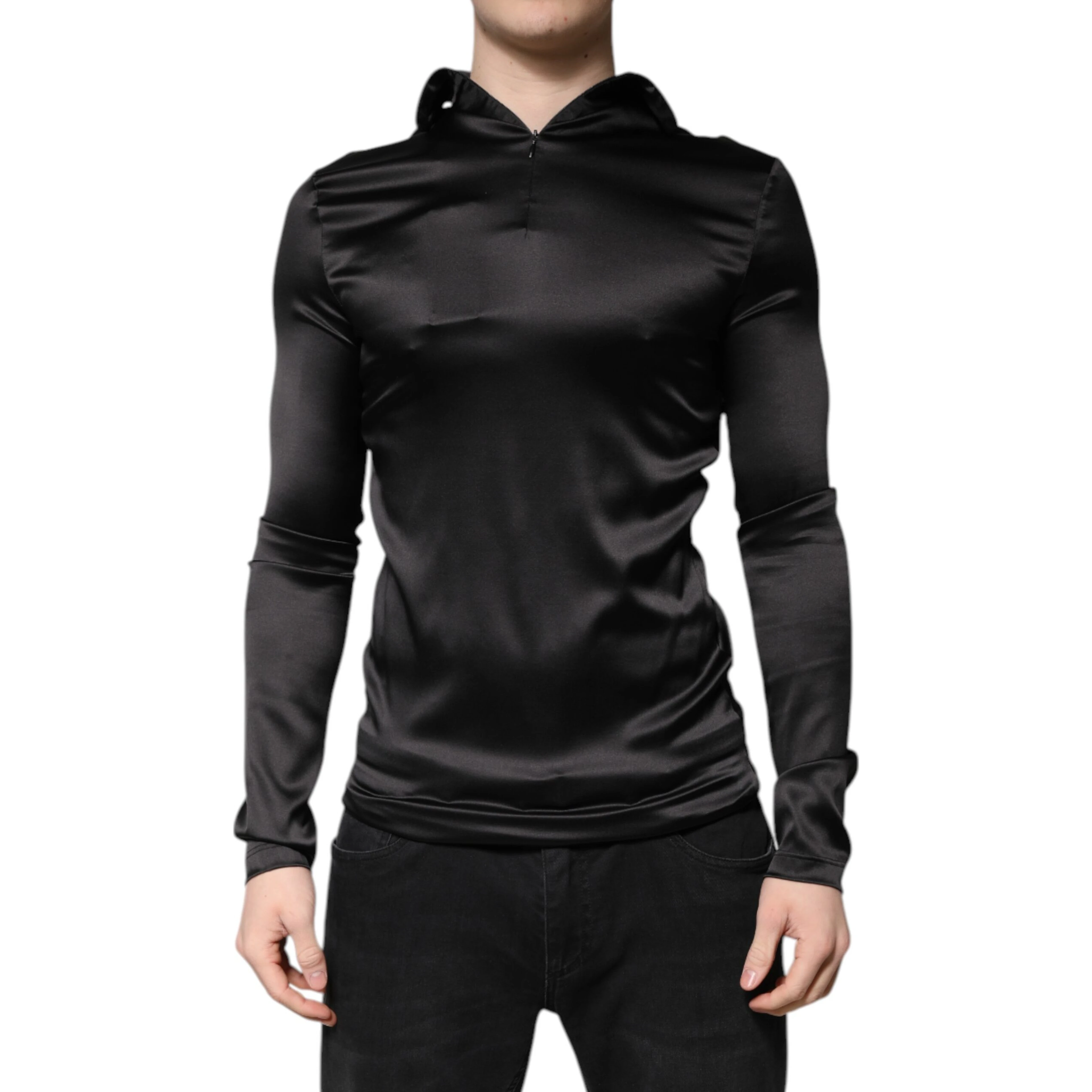 Black Silk Turtleneck Men Pullover Sweater