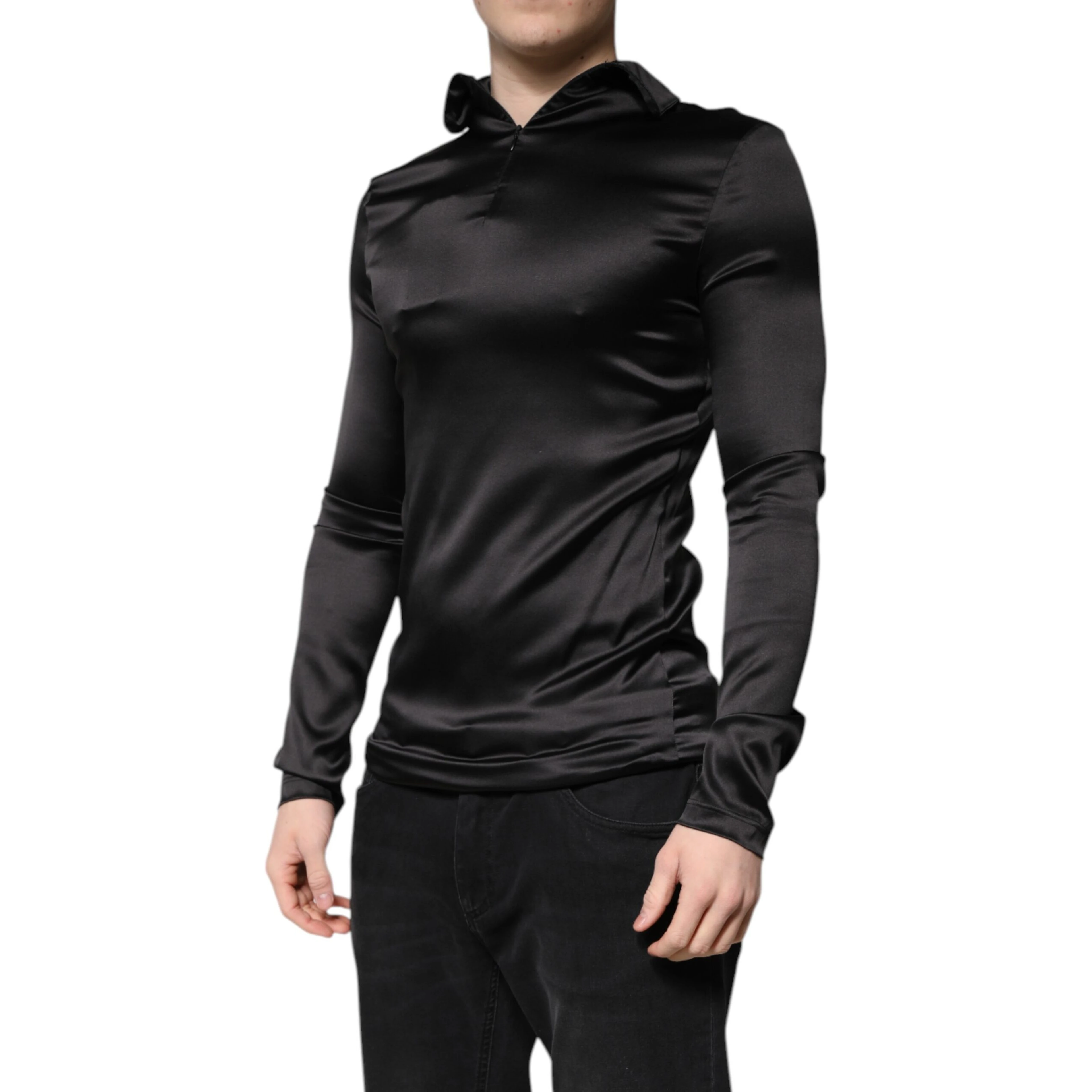 Black Silk Turtleneck Men Pullover Sweater