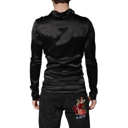 Black Silk Turtleneck Men Pullover Sweater