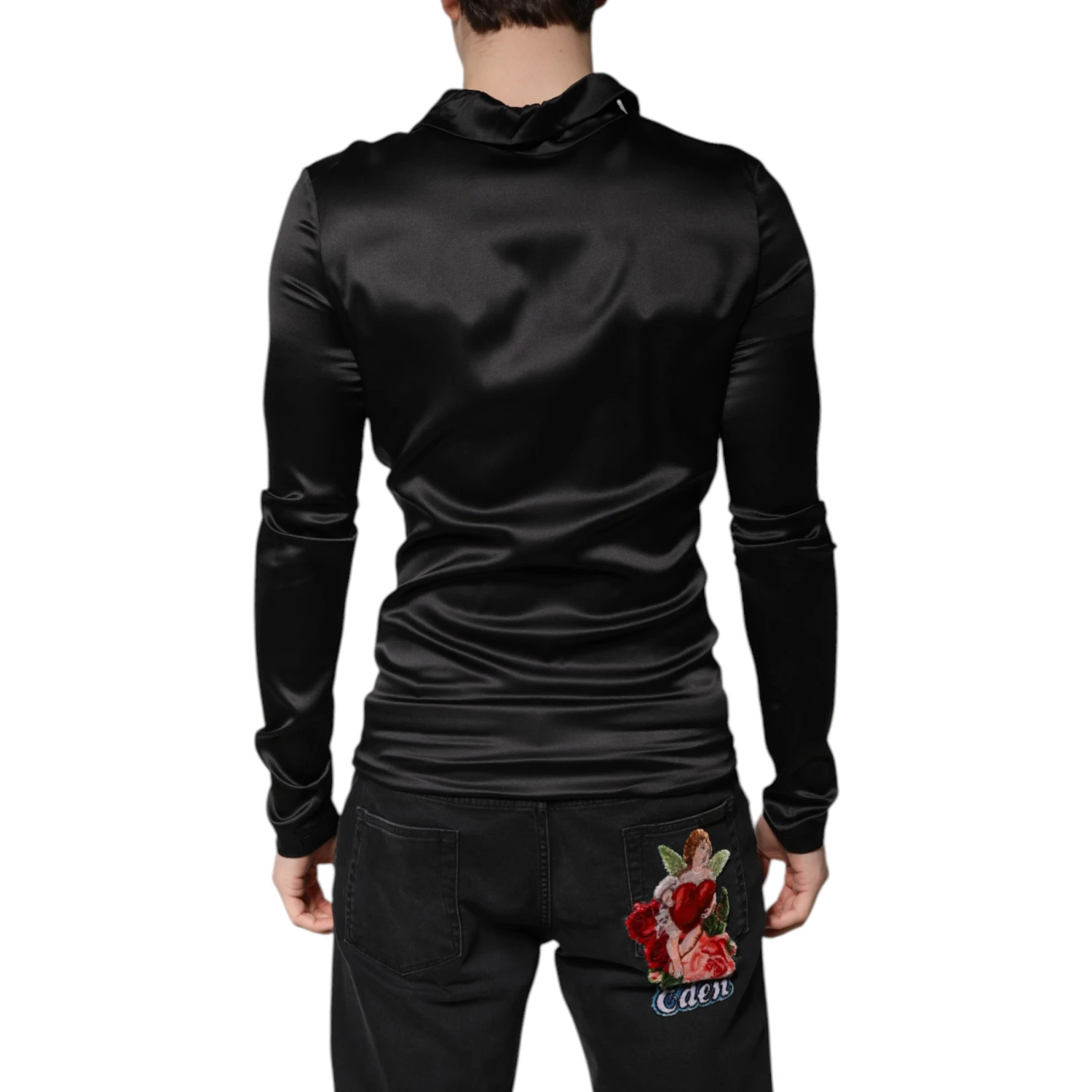 Black Silk Turtleneck Men Pullover Sweater