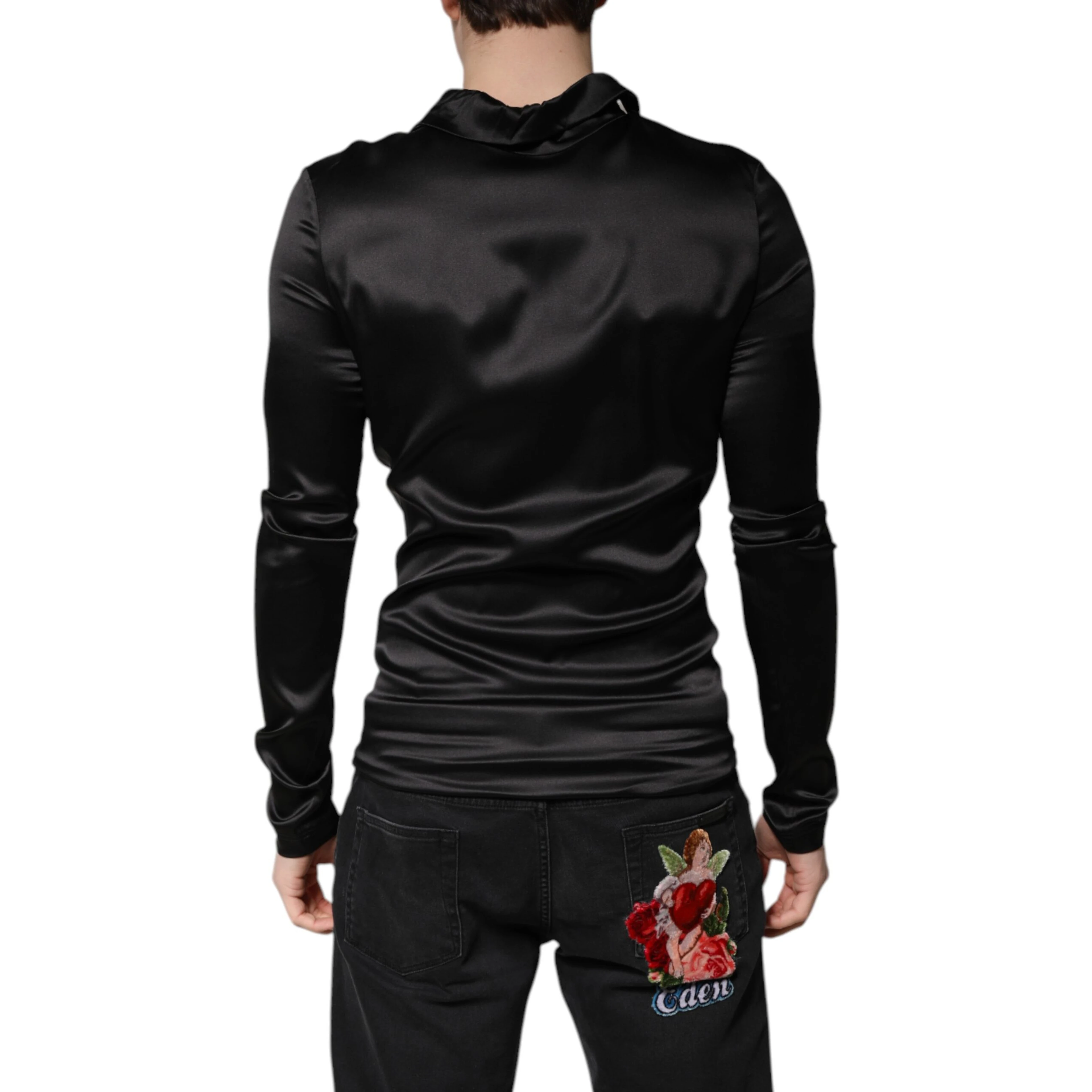 Black Silk Turtleneck Men Pullover Sweater