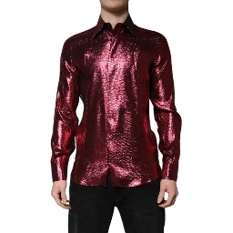 Metallic Red Cotton GOLD Dress Formal Shirt