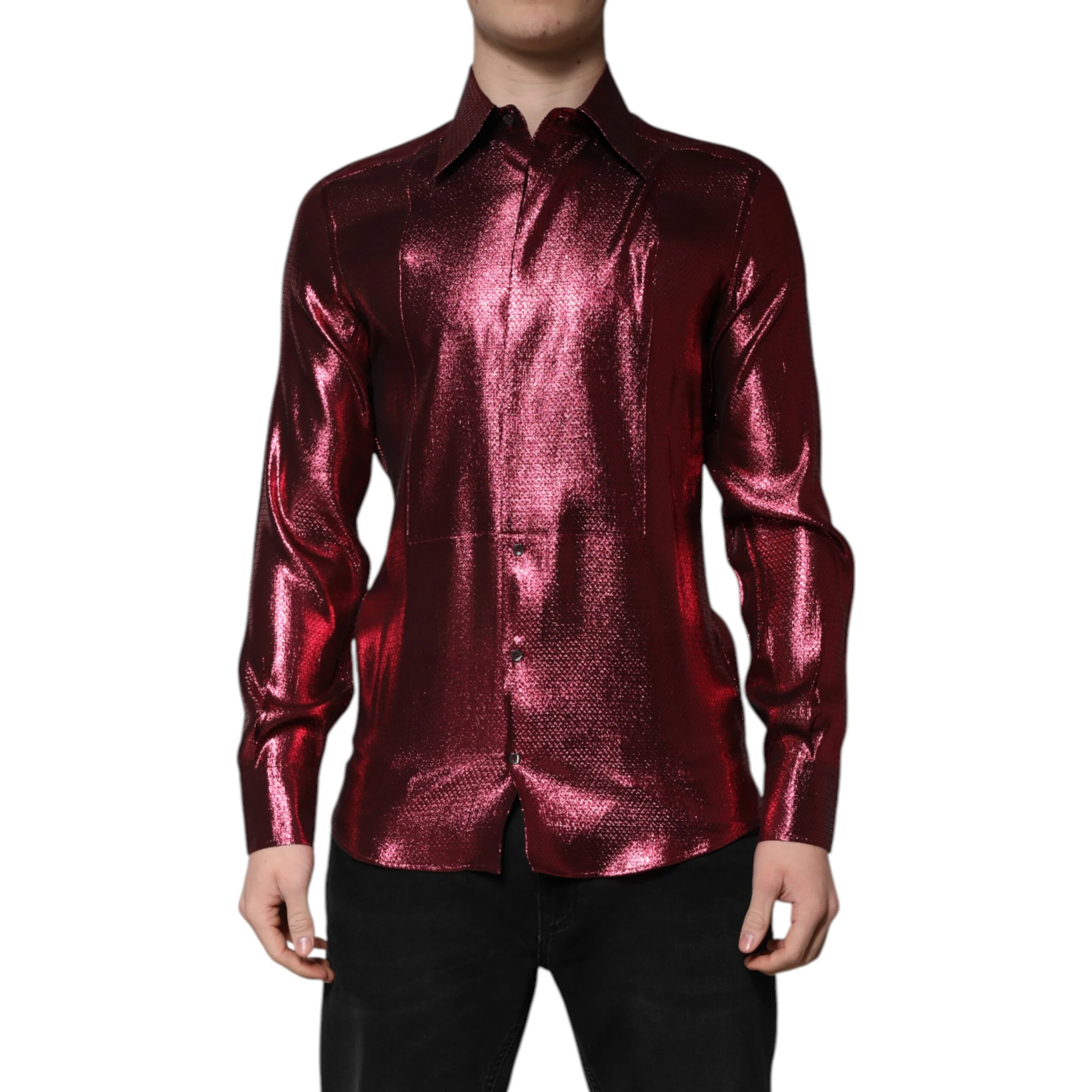 Metallic Red Cotton GOLD Dress Formal Shirt