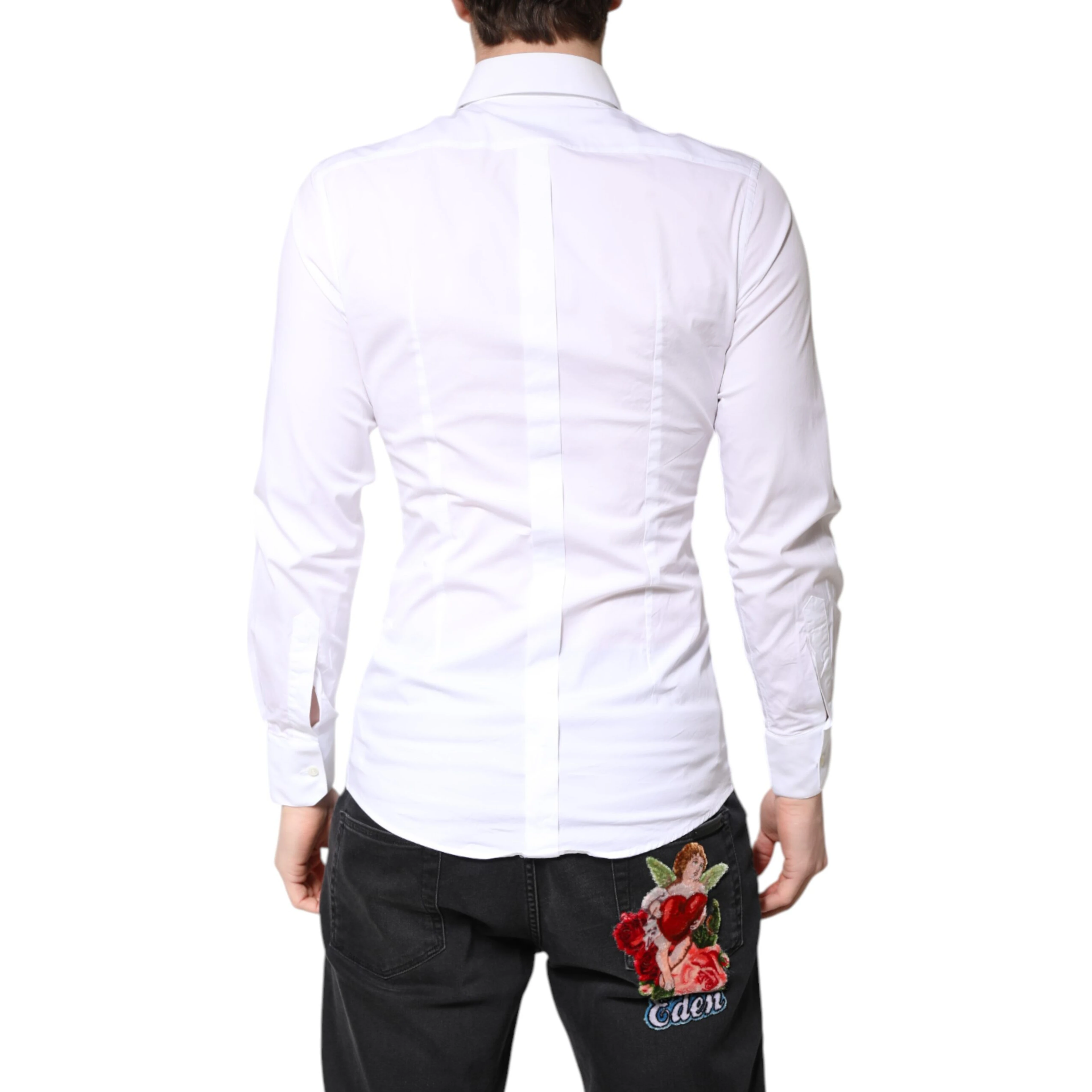 White Cotton GOLD Dress Formal Collared Shirt