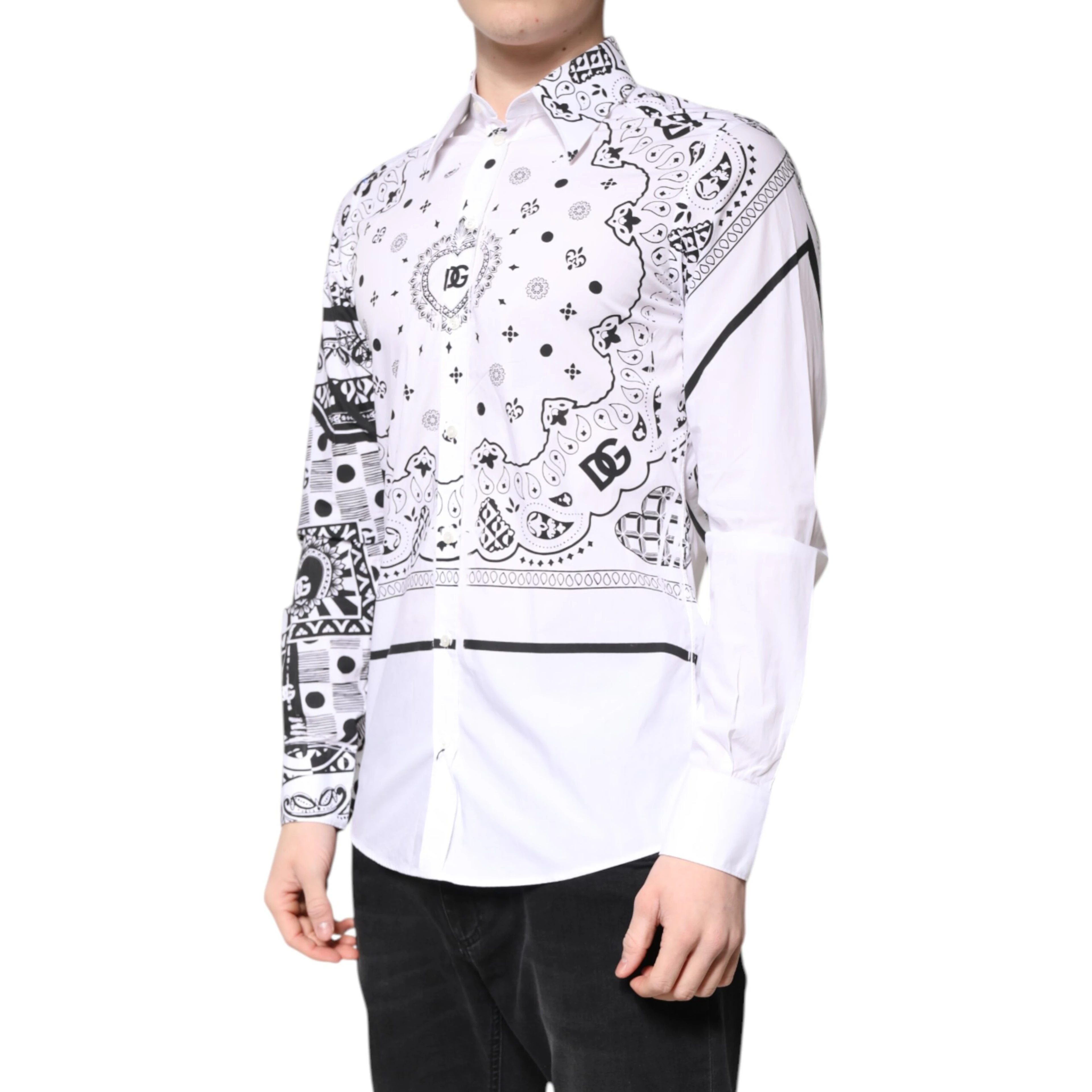 White Black Bandana MARTINI Men Dress Shirt