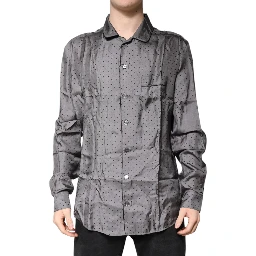 Gray Polka Dot Silk Long Sleeve Shirt