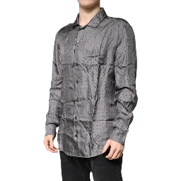 Gray Polka Dot Silk Long Sleeve Shirt