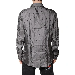 Gray Polka Dot Silk Long Sleeve Shirt