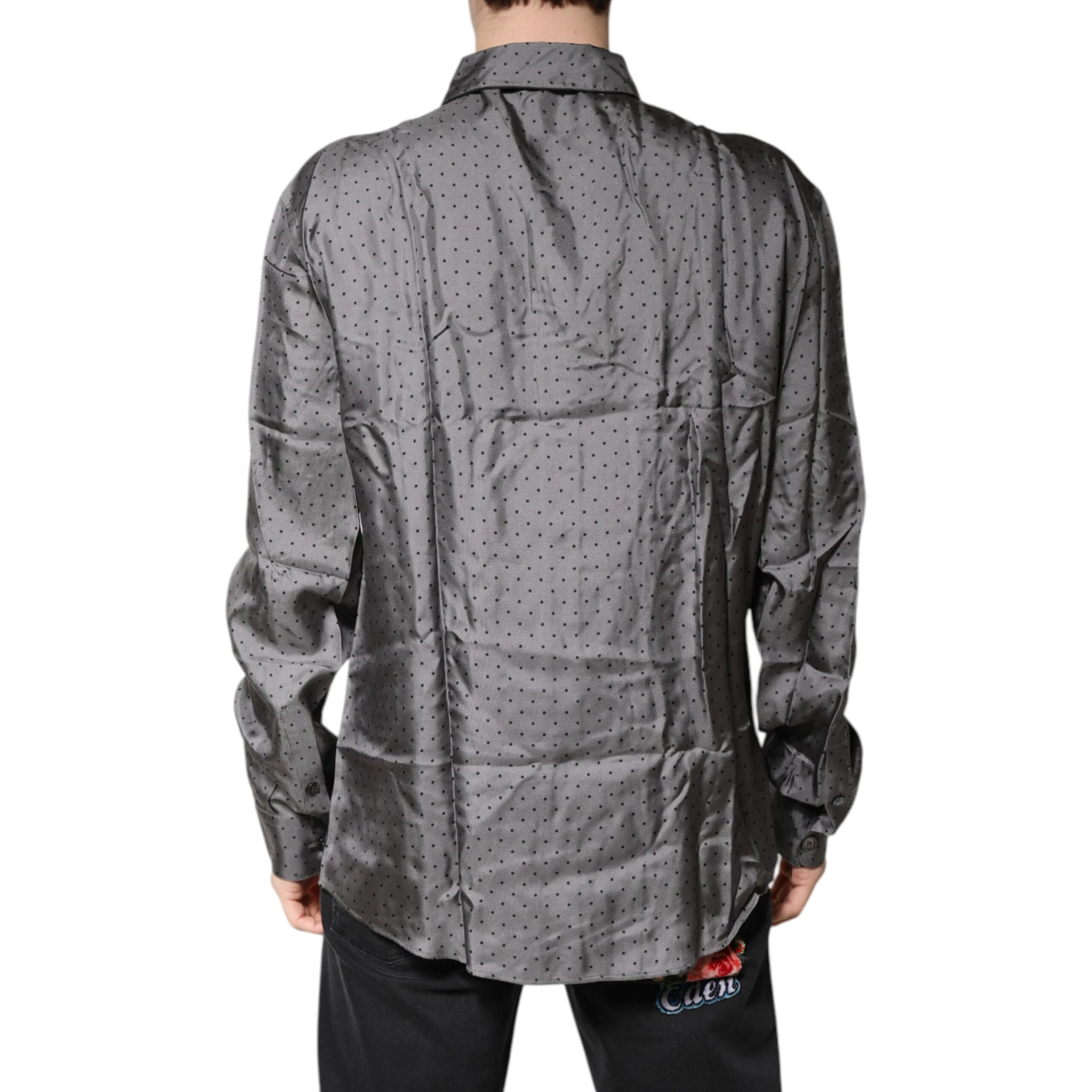 Gray Polka Dot Silk Long Sleeve Shirt