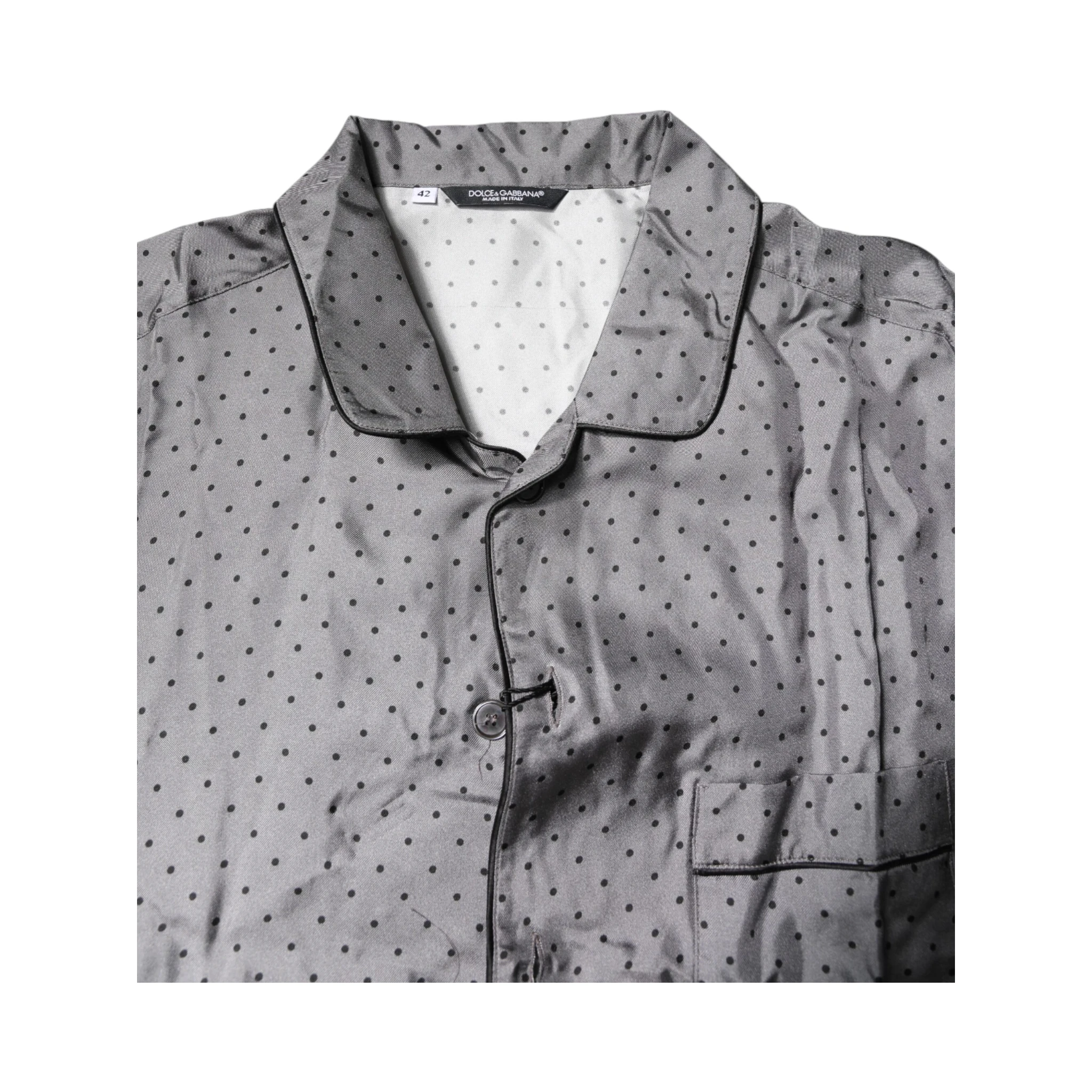 Gray Polka Dot Silk Long Sleeve Shirt