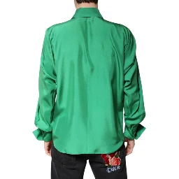 Green Silk Satin Long Sleeves Casual Shirt
