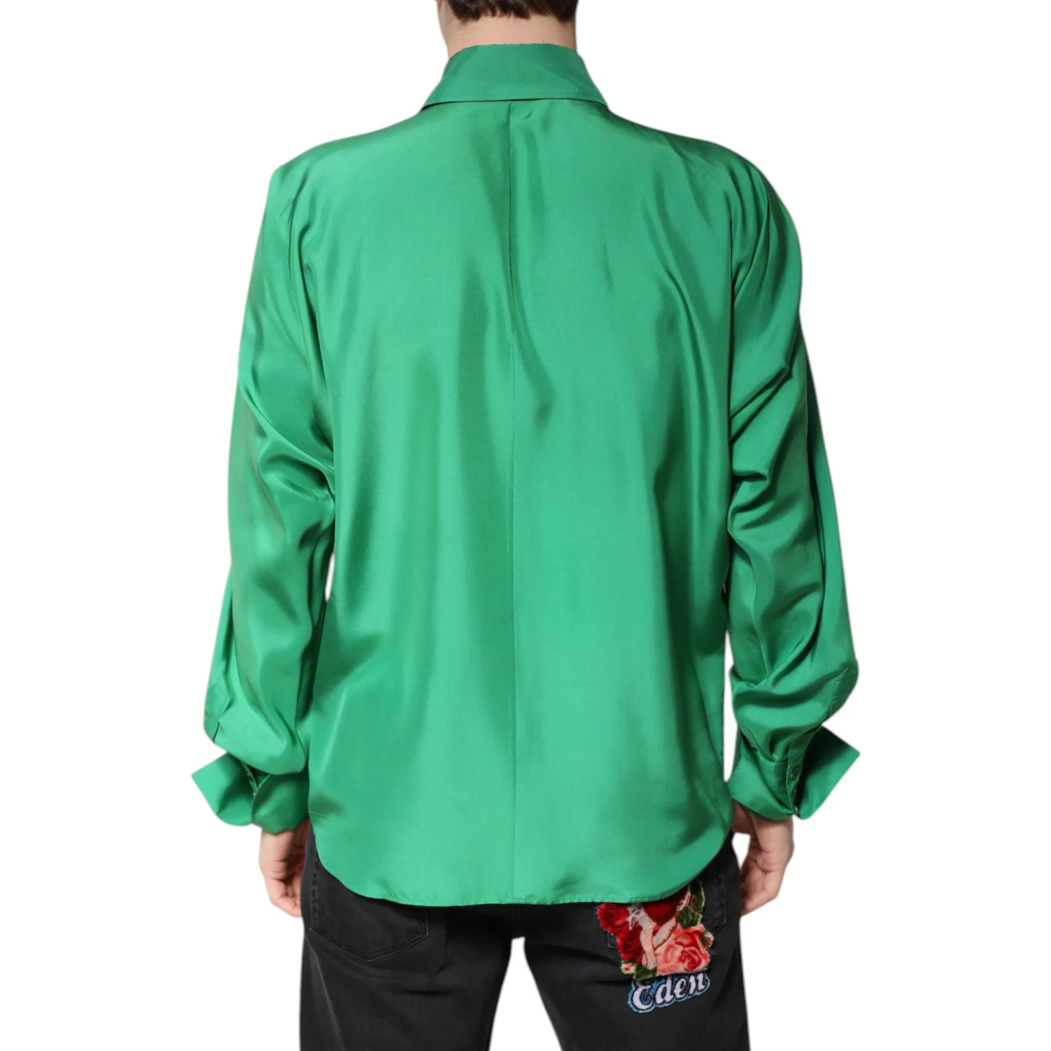 Green Silk Satin Long Sleeves Casual Shirt