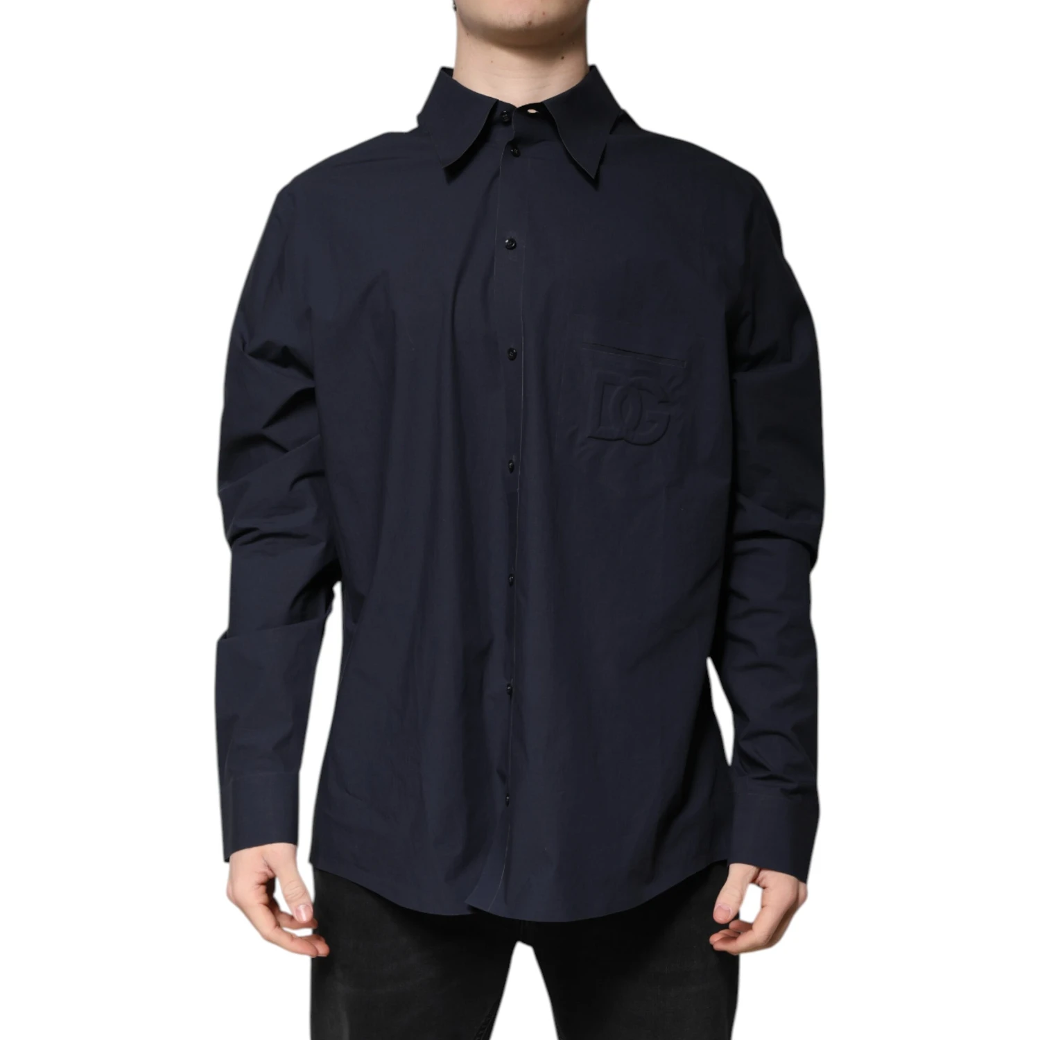 Dark Blue Cotton Long Sleeve Shirt